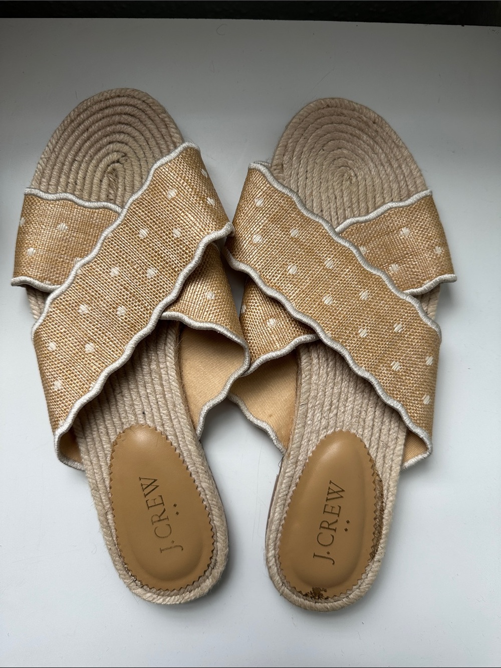 J. Crew Tan Polka Dot Crossband Slide Sandals